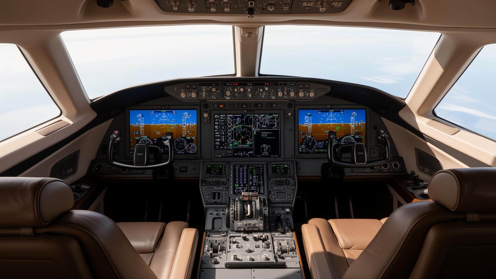 All-glass flight deck of a modern business jet