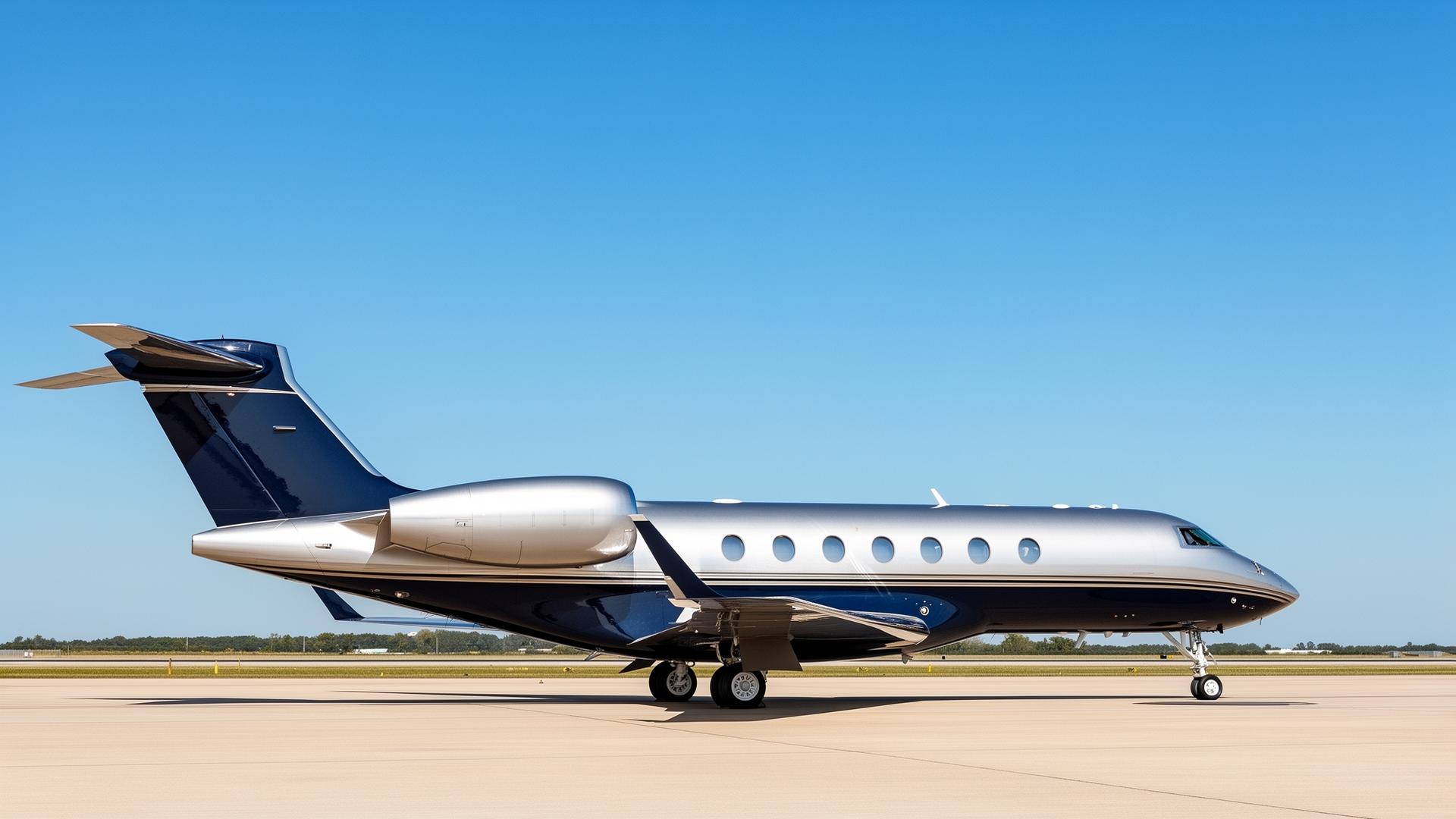 Private jet exterior on a quiet ramp